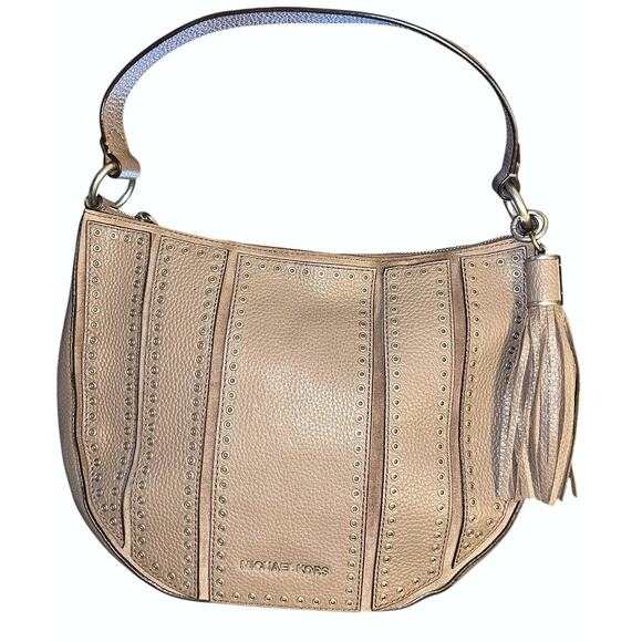 Michael Kors Brooklyn Grommet Leather Taupe Hobo Convertible Bag Authenticated - Picture 2 of 10